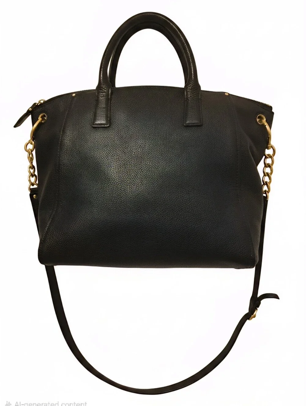 Tory Burch Black Pebbled Leather Satchel with Gold-Tone Logo